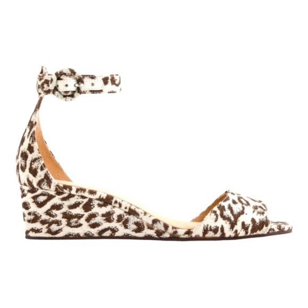 J.Crew Leopard Print Wedge Sandals Ankle Strap Metallic Fabric E6958 Brown 7M